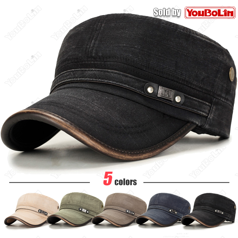 Dad Hat Cotton - Leather Brim Washed Distressed Cotton Adjustable