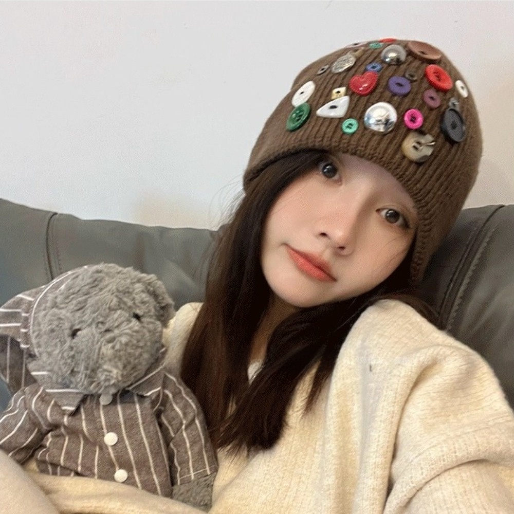 Trendy Colorful Button Beanie  - Beanie Cuffed Knit recension och pris