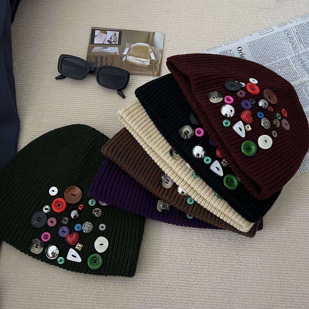 Trendy Colorful Button Beanie  - Beanie Cuffed Knit recension och pris