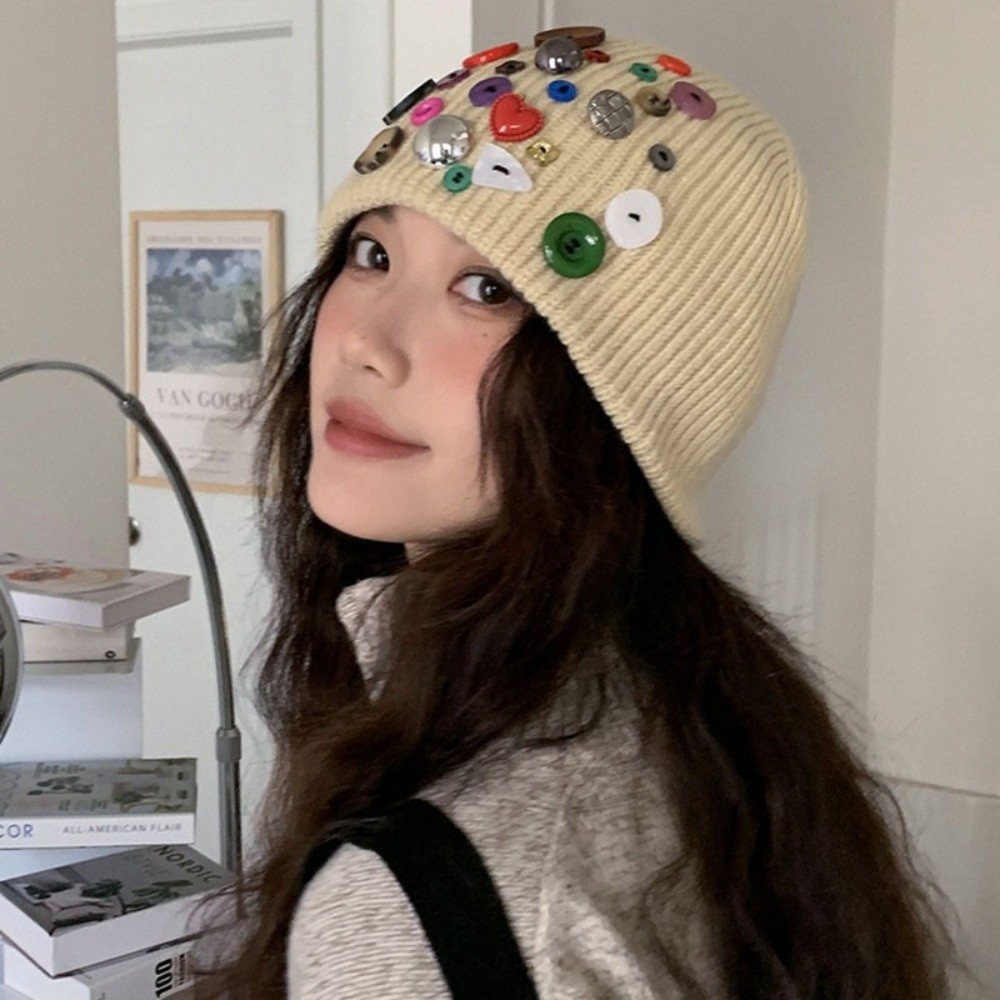 Trendy Colorful Button Beanie  - Beanie Cuffed Knit recension och pris