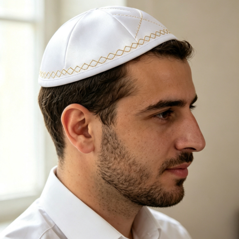 White Satin Jewish Kippah with - Skull Cap Helmet Liner recension och pris